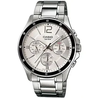 ساعت مچی مردانه Casio مدل MTP-1374d-7A | بند استیل با صفحه سفید| سه موتور فعال