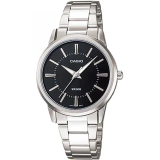کپی - ساعت مچی زنانه کاسیو Casio LTP-1303D-1A | بند استیل نقرهای، صفحه مشکی کلاسیک و رسمی