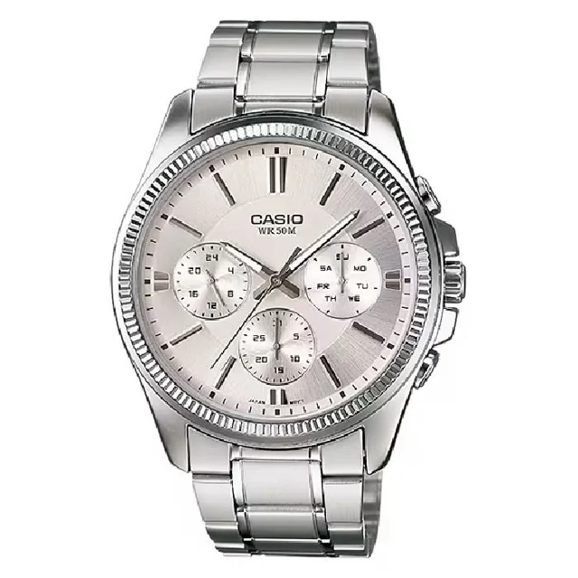 ساعت مچی مردانه Casio مدل MTP-1375D-7AVDF | بند استیل نقرهای با صفحه سیلور| سه موتور فعال